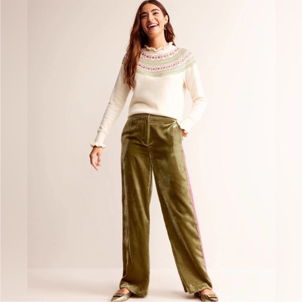 Boden Westbourne Velvet Trousers Relaxed Wide Leg High Rise Groovy US 6R Rare - Picture 6 of 9